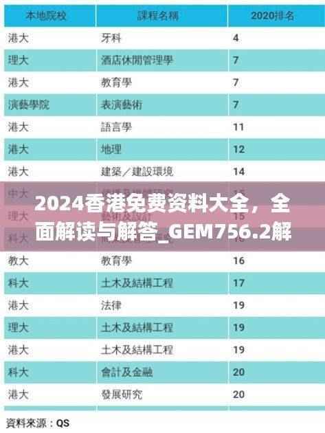 2024香港免费资料大全,全面解读与解答_GEM756.2解谜版
