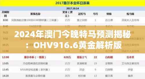 2024年澳门今晚特马预测揭秘:OHV916.6黄金解析版