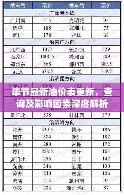 毕节最新油价表更新，查询及影响因素深度解析